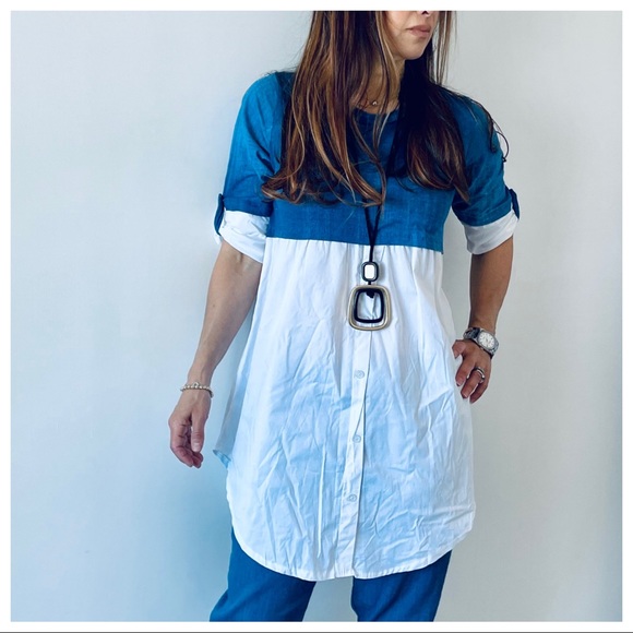 ✨LAST✨MADE IN ITALY FABULOUS JEAN/WHITE TUNIC TOP - Picture 4 of 5